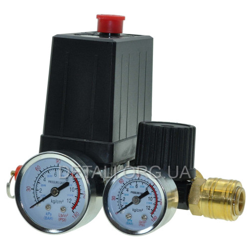 Автоматика компрессора 220V 12Bar в сборе с редуктором и манометрами