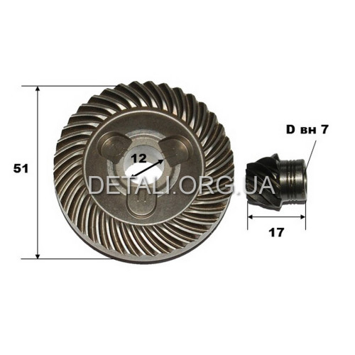 Шестерни (пара) болгарки Bosch GWS 15 оригинал 1607000D4Z (d1 12*51,5/d2 7*16/h2 17) 
