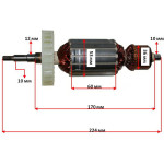 Якір (ротор)  болгарка Hitachi 180 New G18SE2( 224*53 шпонка 10мм)