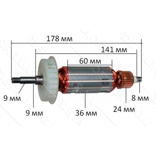 Якорь болгарка Hitachi 125 G13SP, G12SE, G13SE (178*36 посадка 9мм резьба) аналог 360375E