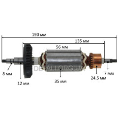 Якорь болгарки Makita 9565C (190*35 резьба 6мм) PRO аналог 515228-2