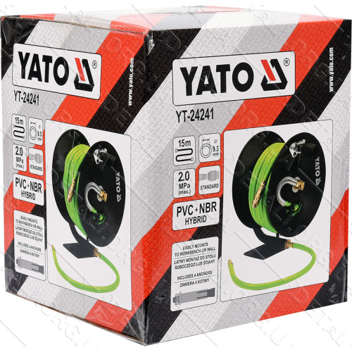Шланг пневматический ПВХ YATO быстросъем d 9,5 мм 20 Bar L 15 м