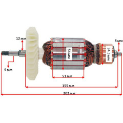 Якір болгарки Forte EG 26-230S / 2600 / Дніпро-M GL-240 (202*54 шліци 9 мм)