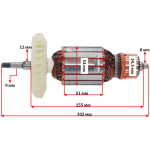 Якорь болгарки Forte EG 26-230S / 2600 / Днипро-M GL-240 (202*54 шлицы 9 мм)
