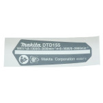Наклейка з назвою шуруповерта Makita DTD155 оригінал 853G07-5