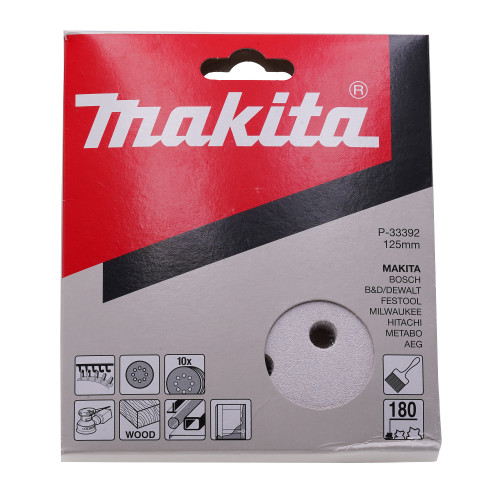 Набір шліфувального паперу d125 мм К180 Makita (10 шт) оригинал P-33392