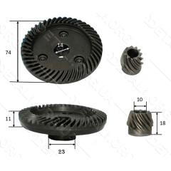 Шестерни (пара) болгарки 230 VJ Parts 14мм (d1 14*74/d2 10*22/h2 18)
