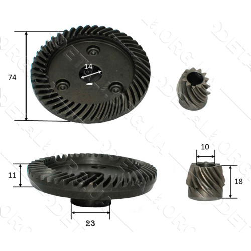 Шестерни (пара) болгарки 230 VJ Parts 14мм (d1 14*74/d2 10*22/h2 18)