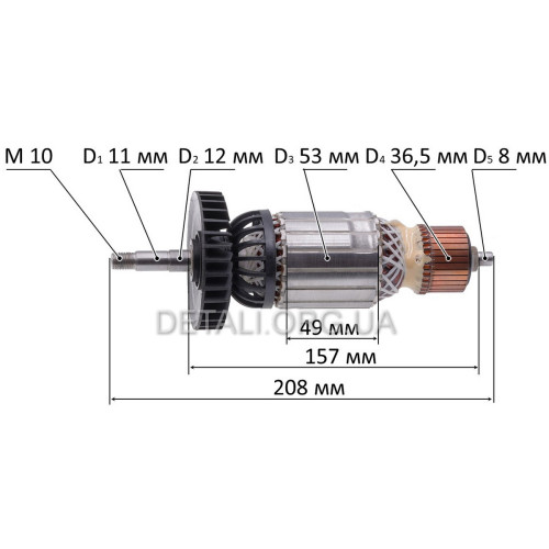 Якорь болгарки Metabo W 20-180 (L208*D53/вал М10) PRO