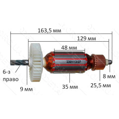 Якорь перфоратор DWT SBH-850 TS оригинал (163,5*35 6-з право)