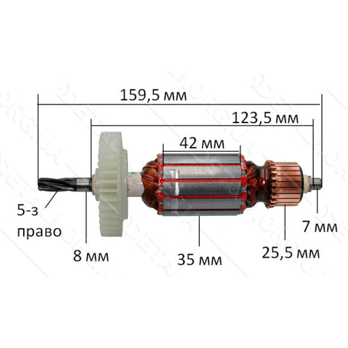 Якорь лобзик Интерскол МП-85/600Е (159,5*35 5 зубов право) оригинал