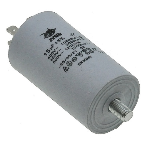 Конденсатор JYUL CBB-60M 15мкф - 450 VAC болт + клеми (40*71 мм)