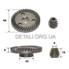 Шестерни (пара) болгарки Makita GA 9558/GA 9555 аналог 227541-3+227542-1 (d1 12*48/d2 6*18/h2 15)