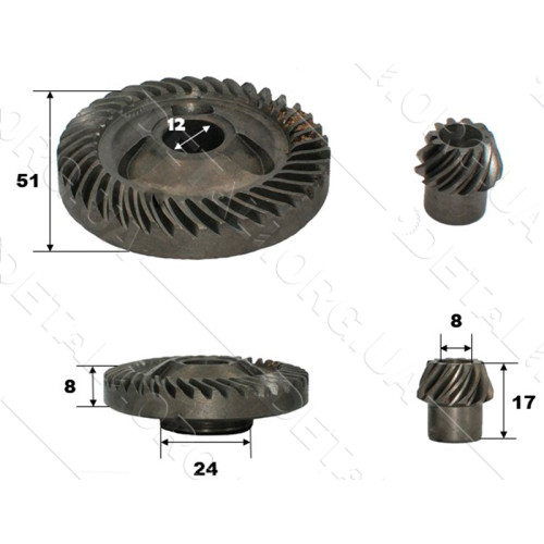 Шестерни (пара) болгарки Bosch 14-125 (d1 12*51/d2 8*19/h2 17)