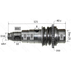 Ствол перфоратора Bosch GBH 2-22 RE в зборі (L-121, d 25 * 30 шестерня 40 зубів d50)