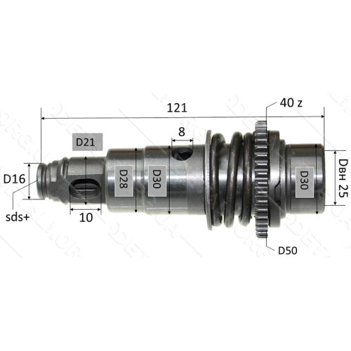 Ствол перфоратора Bosch GBH 2-22 RE в зборі (L-121, d 25 * 30 шестерня 40 зубів d50)