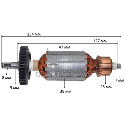 Якорь болгарка Wintech 125 / Зенит ЗУШ-125/950 (154*38 шпонка 8мм)