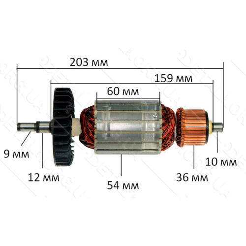 Якорь болгарки Makita 9059S/9059/9057S VJ Parts (203*54 шлиц 9мм) аналог 516713-8