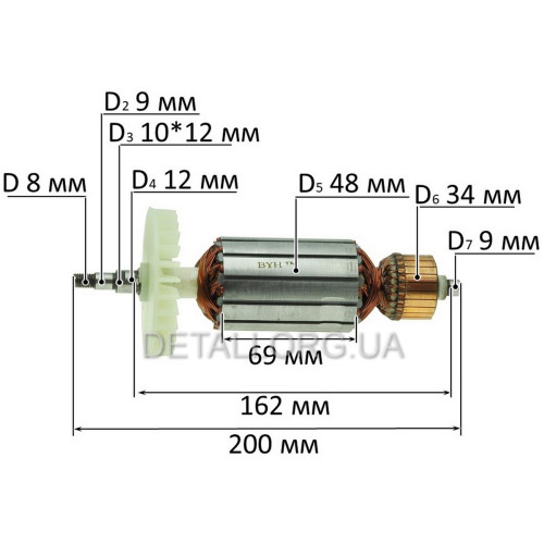 Якорь болгарка Stern 230B карась, Зенит ЗУШ-230/2200 (200*48 шлиц 10*12 мм)