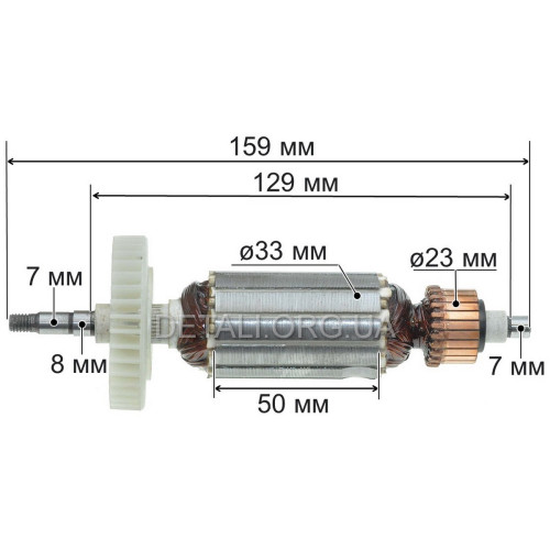 Якорь болгарки Интерскол 115 850W ( 159*33 посадка 7мм) аналог 07.04.02.01.01