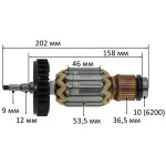 Якорь болгарка Makita 9020 оригинал 517793-7 / 516948-1 /510125-7 (202*53,5 посадка 9мм)
