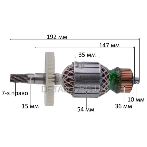 Якорь отбойного молотка Makita HM 1202C / HM 1242C (192*54 7-з /право) аналог 516803-7