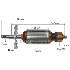 Якорь болгарка 180 кит 41 мм VJ Parts (182*41 шпонка 9мм)