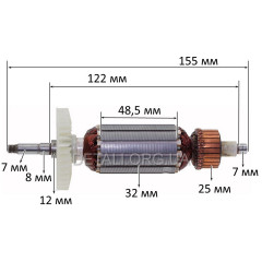 Якір (ротор) болгарка Sparky 125 7-ка 850W VJ Parts (155*32 посадка 7мм)