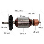 якір болгарка Арсенал 230/2400 / Интерскол 230/2600( 225,5*59 шпонка різьблення 10мм)