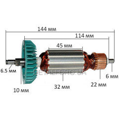 Якір болгарки Makita 9527NB (144*32 під вал 6,5мм / шліц) GUA аналог 517308-0