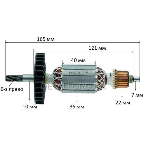 Якорь перфоратора Makita HR2470 (165*35 6-з / право) аналог 515289-2