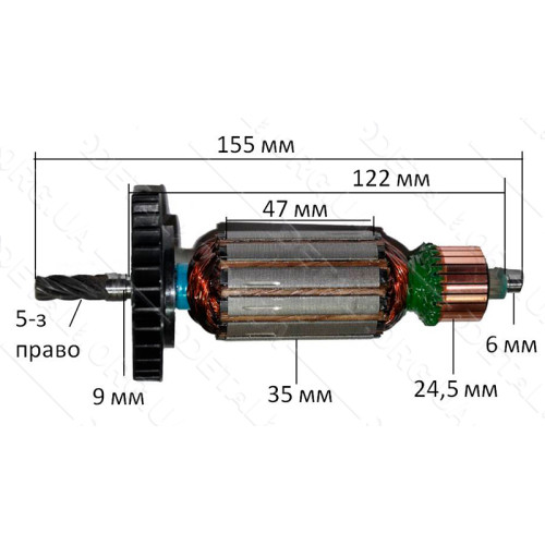 Якорь перфоратор Фиолент П1-750, П2-850РЭ оригинал (155*35 5-з право) ИДФР684263027И