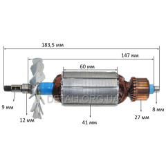 Якорь болгарка 180 VJ Parts, Гранит ШУ-180/1900 (183,5*41 шпонка 9мм резьба)