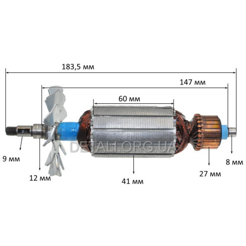 Якорь болгарка 180 VJ Parts, Гранит ШУ-180/1900 (183,5*41 шпонка 9мм резьба)