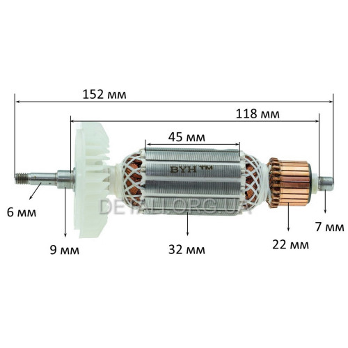 Якір болгарки Makita 9555NB/9554NB VJ Parts (152*32 різьблення 6мм) аналог 515619-7