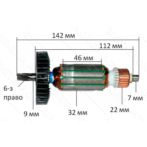 Якорь Перфоратор Makita HR 2410 (142*32 6-з / право) (517143-6) GUA