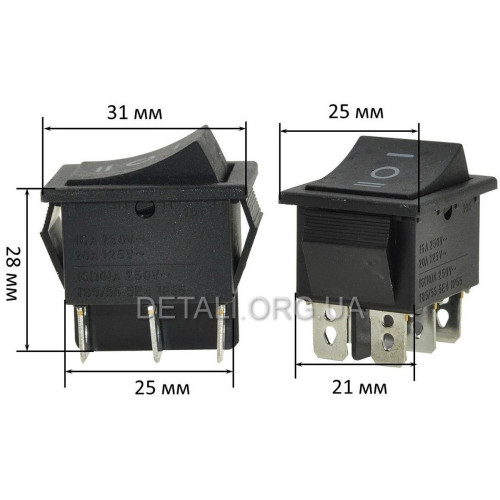 Тумблер 3 положення 6 контактів 25*31 mm 16A