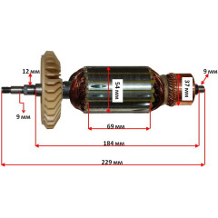 Якорь болгарка Sturm 230 AG9023Н (229*54 шлиц 9мм резьба) 2