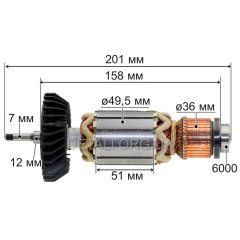 Якір болгарка Makita 9050 оригінал (201*49,5 посадка 7мм різьблення) 518747-7