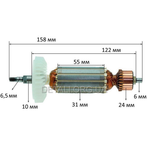 Якір (ротор) болгарки (УШМ) Зеніт ЗУШ-125/1100 Профі (158*31 шліц 6,5мм)
