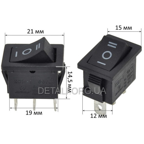 Тумблер 3 положения 3 контакта 15*21 mm 6A