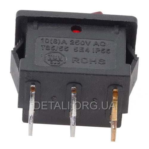Тумблер с подсветкой 2 положения 3 контакта 15*21 mm 6A