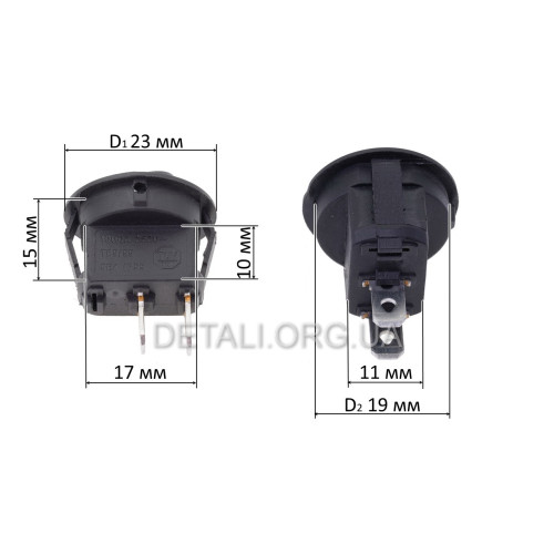 тумблер круглий 2 положення 2 контакти d 23 mm 6A