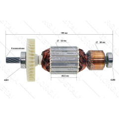 Якорь торцовочной пилы Bosch GCM 12 оригинал 2610911695 (199*53 9-з вправо) (замена2610020934)