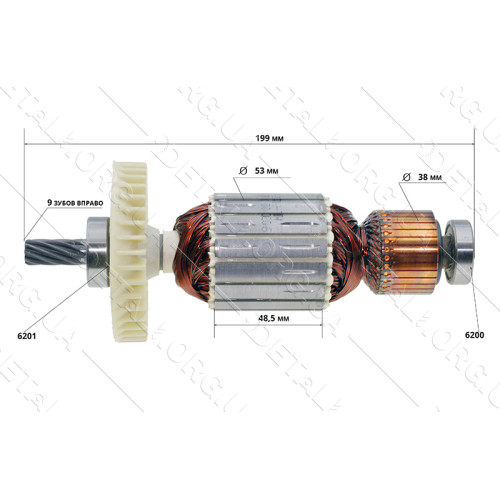 Якір пили торцювання Bosch GCM 12 оригінал 2610911695 (199*53 9-з вправо) (замена2610020934)