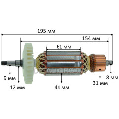 Якорь болгарки УШМ Forte AG 16-180 (195*44 посадка 9мм)