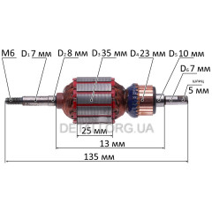 Якір тримера Vitals EZT 033s/Sequoia SET350 (L135/D35мм/вал різьблення М6)