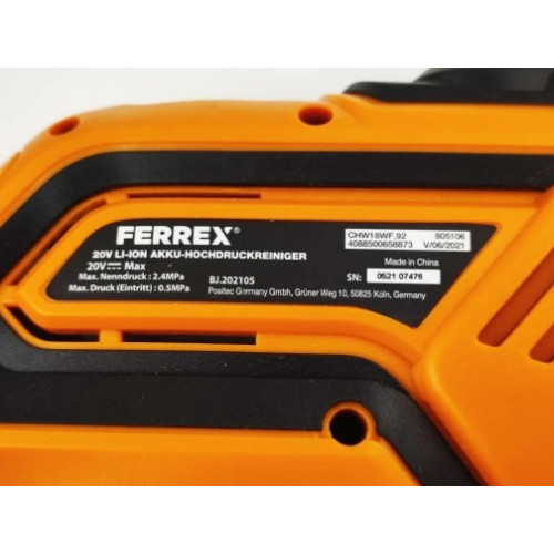 Акумуляторна мийка ferrex 20v