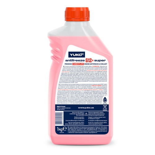 Охолоджувальна рідина YUKO ANTIFREEZE-32 G12+ червоний 1 кг каністра.