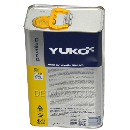 Масло YUKO MAX SYNTHETIC 5W-30 SAE API SN 4л жерсть